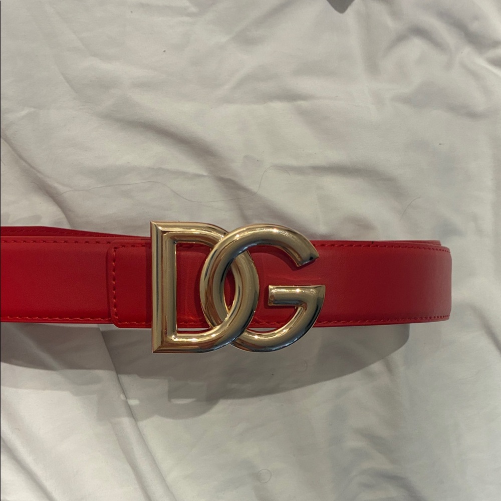 Dolce & Gabbana Red Belt with Gold Logo Buckle
